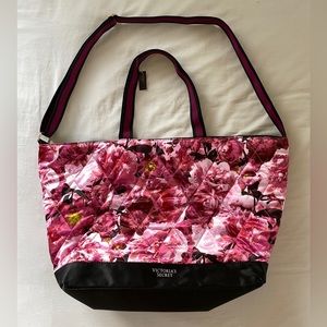 Victoria’s Secret Weekender Zip Tote Floral Mauve and Black Trim